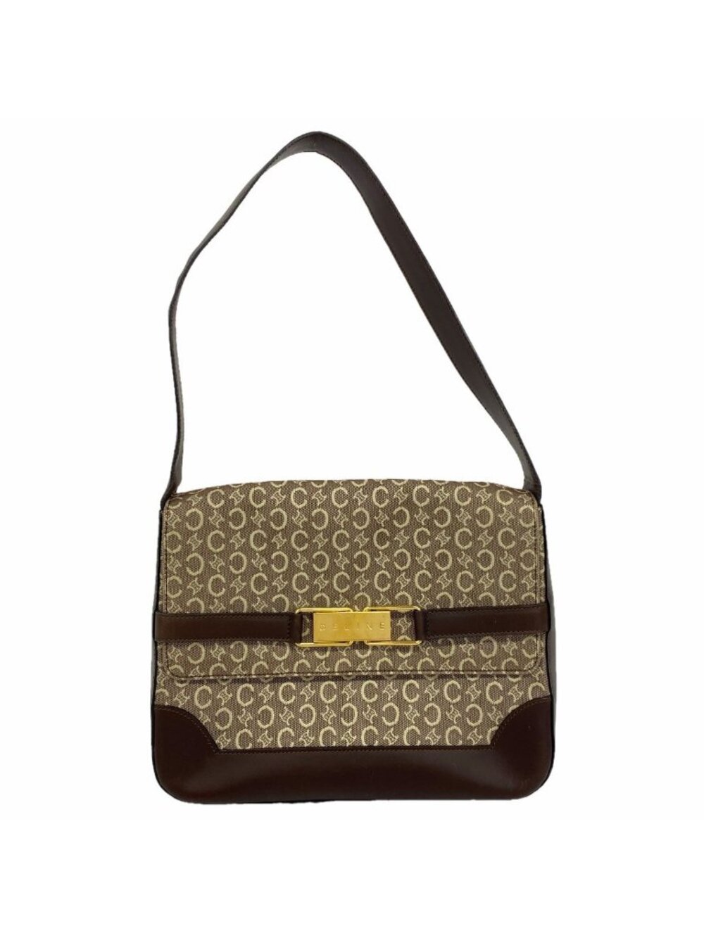 Celine Shoulder Bag C Macadam Canvas Dark Brown Beige Gold